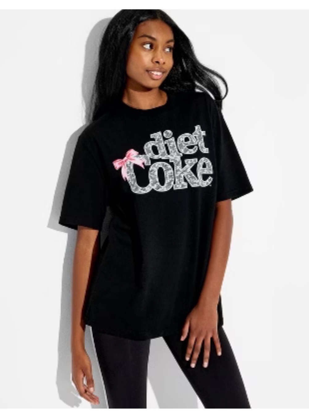 Coca Cola Diet Coke Black Tee with Pink Bow Accent size XS